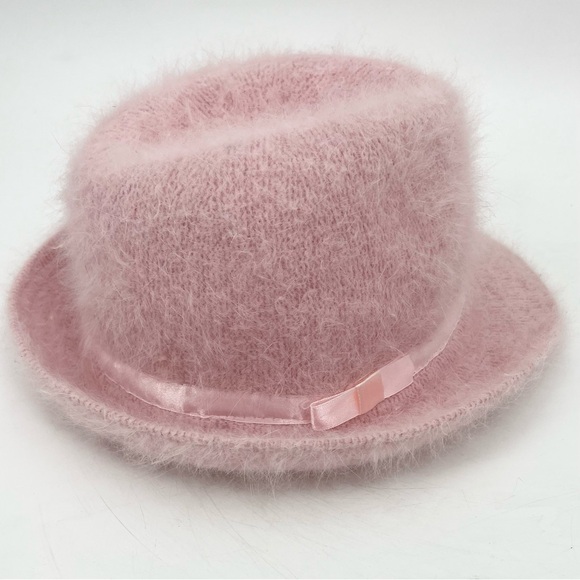 Soft Pink Angora Rabbit Hair Blend Bucket Hat - Picture 2 of 7